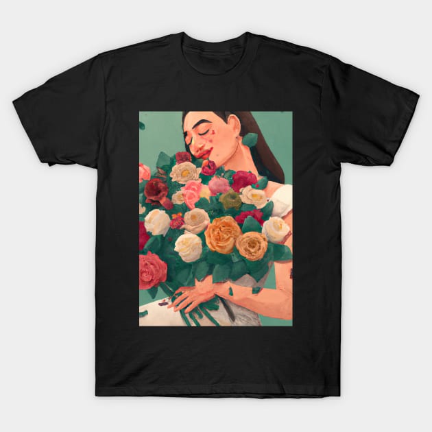 Women with Flowers T-Shirt by maxcode